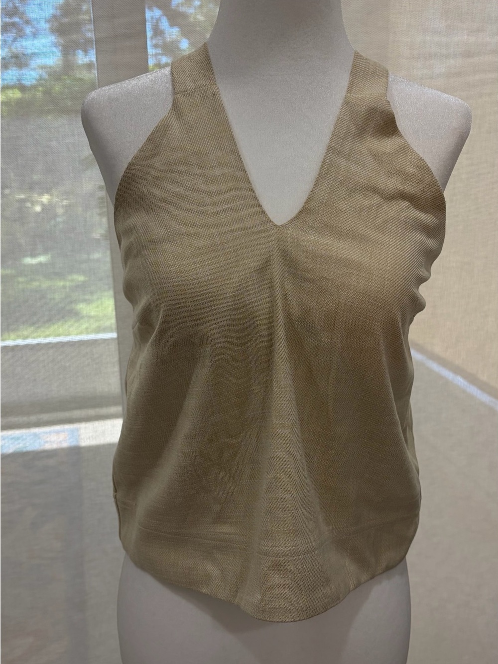 Ann Taylor Sleeveless V-Neck halter decorative slide in the back Light Beige